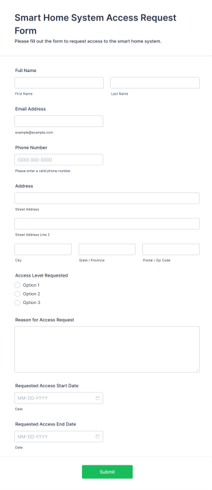 Smart Home System Access Request Form Template