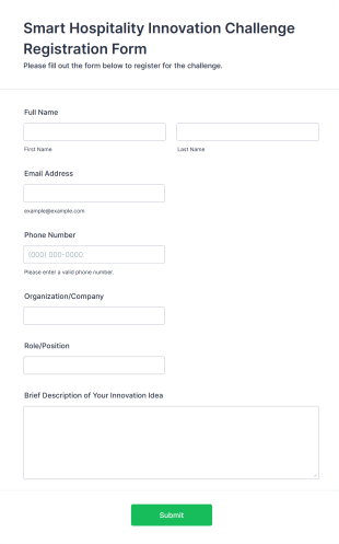 Smart Hospitality Innovation Challenge Registration Form Form Template