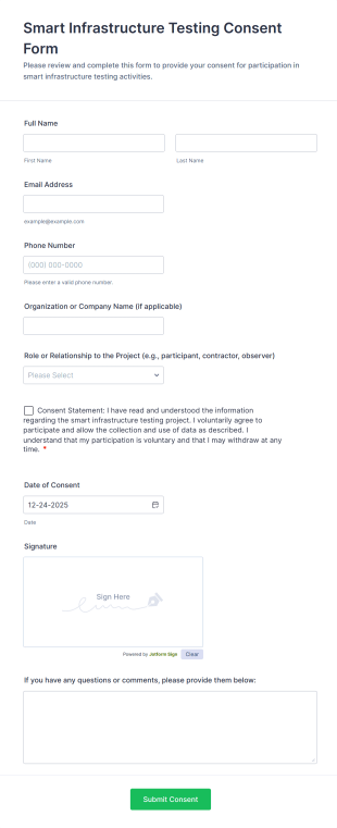 Smart Infrastructure Testing Consent Form Template