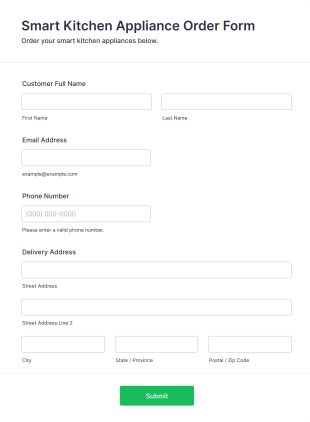 Smart Kitchen Appliance Order Form Template