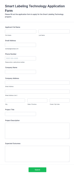 Smart Labeling Technology Application Form Template