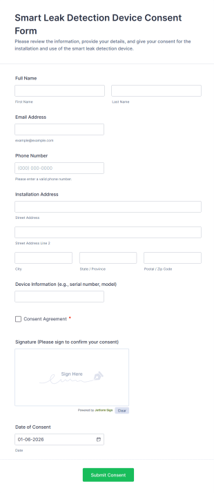 Smart Leak Detection Device Consent Form Template