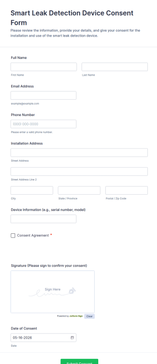 Smart Leak Detection Device Consent Form Template