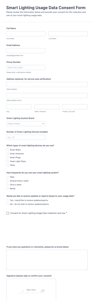 Smart Lighting Usage Data Consent Form Template