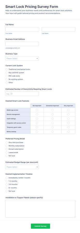Smart Lock Pricing Survey Form Template