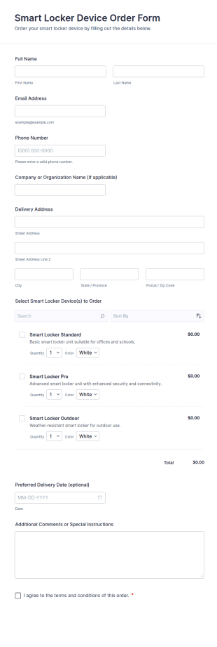 Smart Locker Device Order Form Template