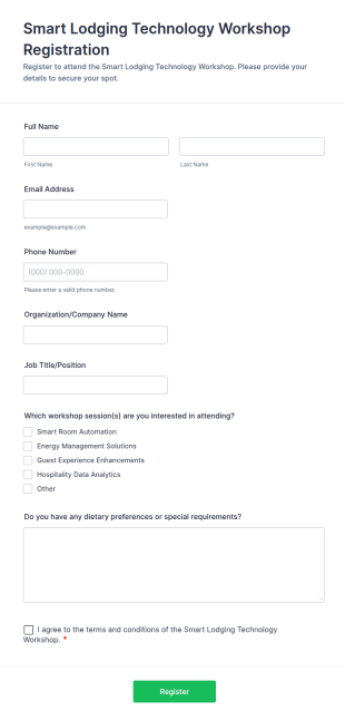 Smart Lodging Technology Workshop Registration Form Template