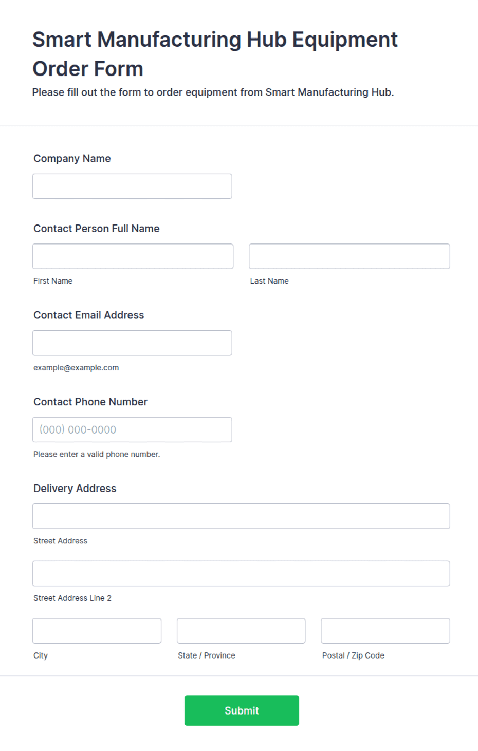 Computer Hardware Order Webform Smart Manufacturing Hub Equipment Order Form Template | Jotform