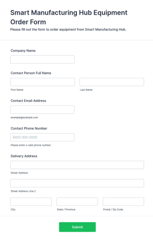 Smart Manufacturing Hub Equipment Order Form Template