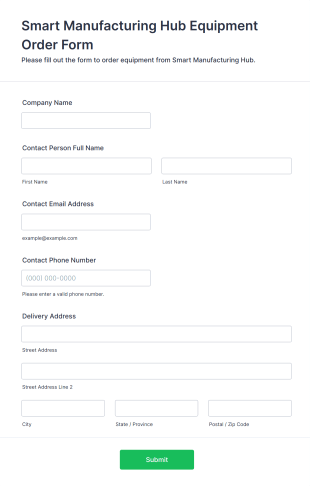 Smart Manufacturing Hub Equipment Order Form Template