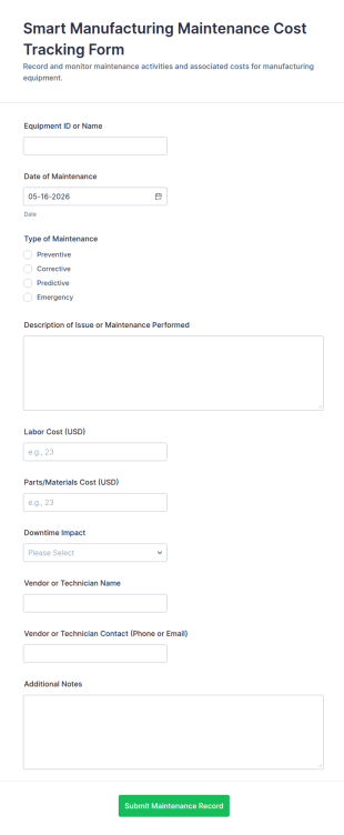 Smart Manufacturing Maintenance Cost Tracking Form Template