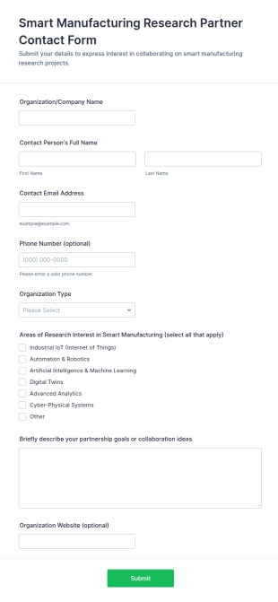 Smart Manufacturing Research Partner Contact Form Template