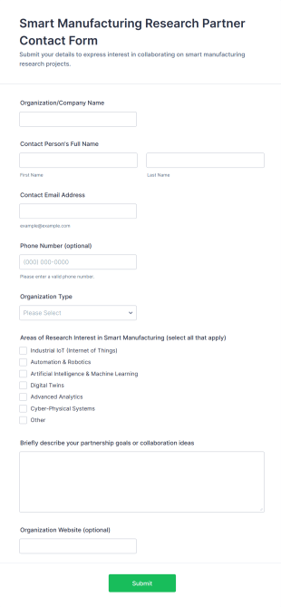 Smart Manufacturing Research Partner Contact Form Template