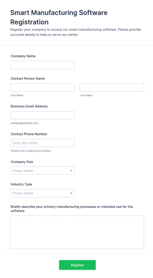 Smart Manufacturing Software Registration Form Template
