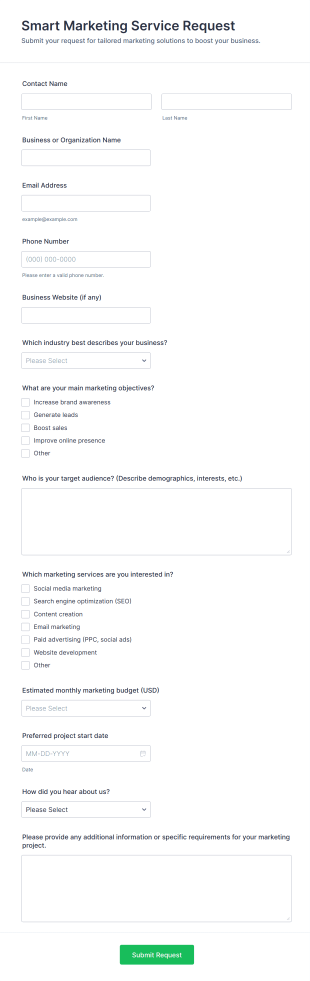Smart Marketing Service Request Form Template