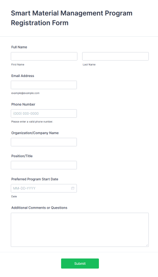 Smart Material Management Program Registration Form Template