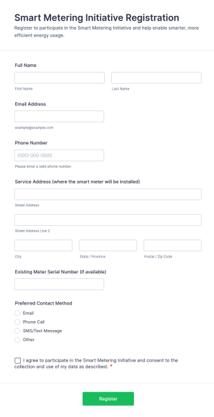 Smart Metering Initiative Registration Form Template