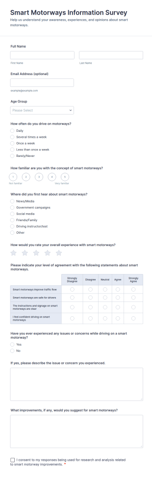 Smart Motorways Information Survey Form Template