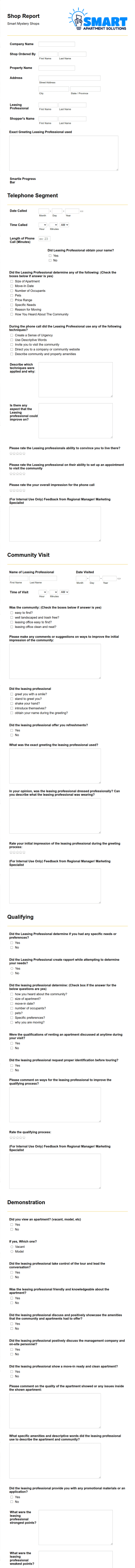 Smart Mystery Shop Report Form Template