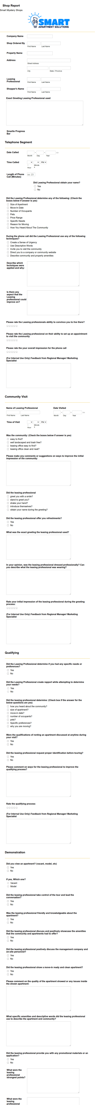 Smart Mystery Shop Report Form Template