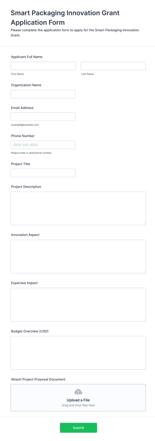 Smart Packaging Innovation Grant Application Form Form Template