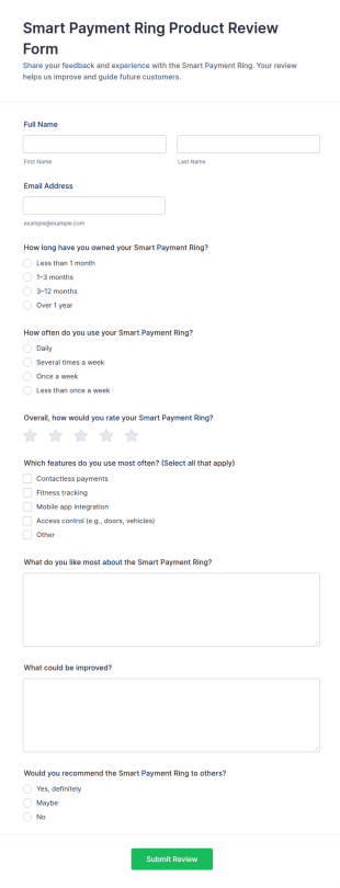 Smart Payment Ring Product Review Form Template