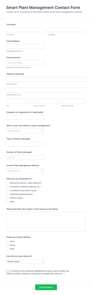 Smart Plant Management Contact Form Template