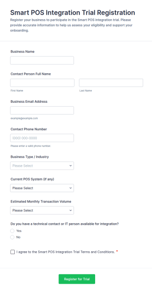 Smart POS Integration Trial Registration Form Template