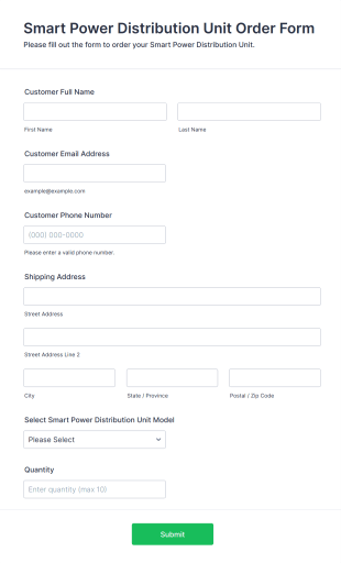 Smart Power Distribution Unit Order Form Template