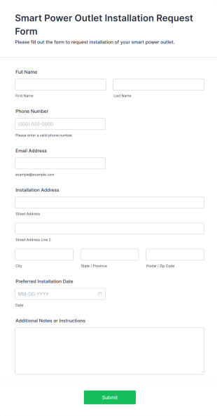 Smart Power Outlet Installation Request Form Template