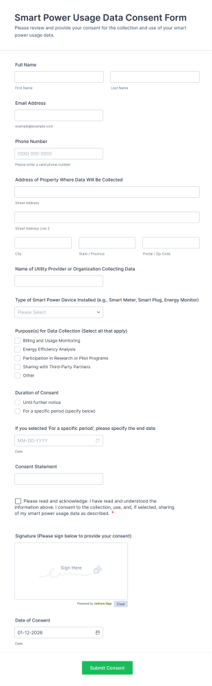 Smart Power Usage Data Consent Form Template