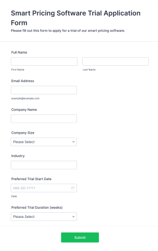 Smart Pricing Software Trial Application Form Form Template