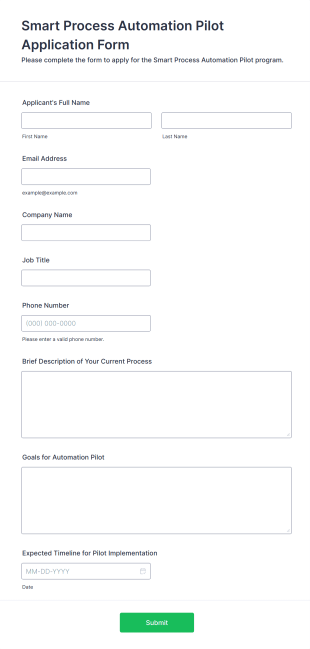 Smart Process Automation Pilot Application Form Template