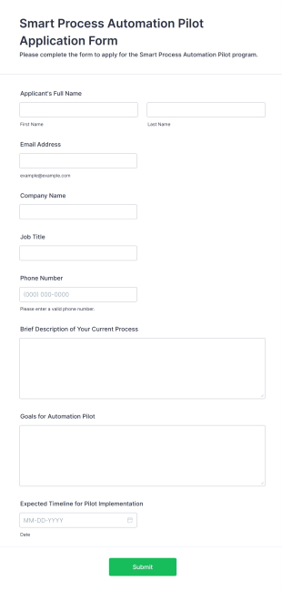 Smart Process Automation Pilot Application Form Template