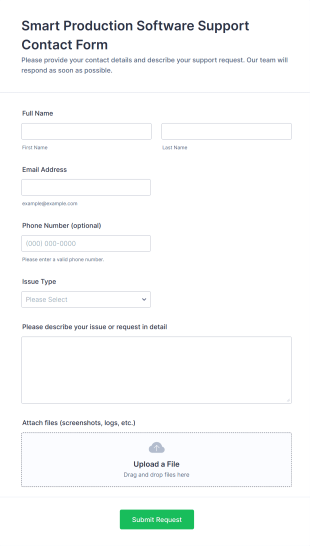 Smart Production Software Support Contact Form Template