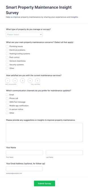 Smart Property Maintenance Insight Survey Form Template