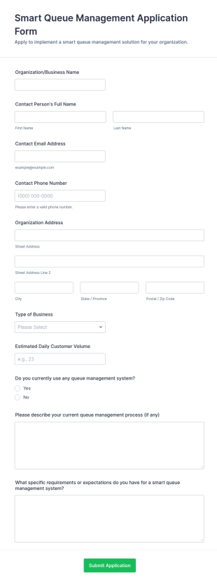 Smart Queue Management Application Form Template