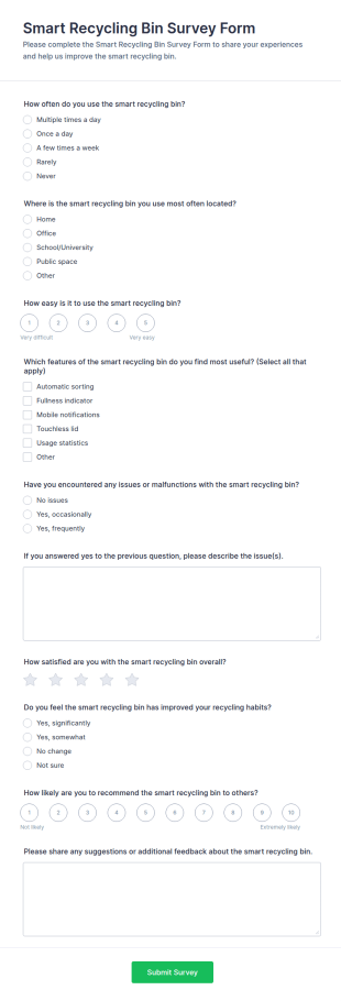 Smart Recycling Bin Survey Form Template
