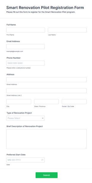 Smart Renovation Pilot Registration Form Form Template