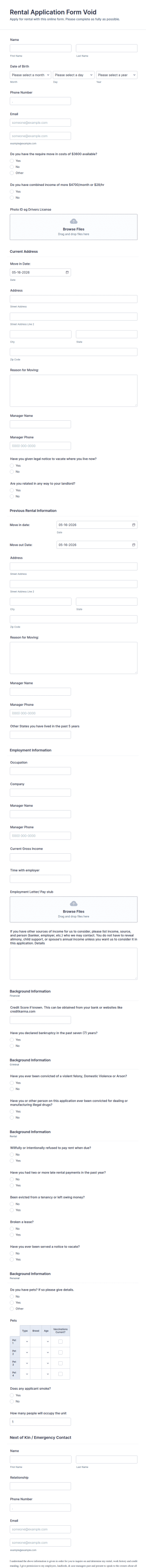Smart Rental Application Form Template