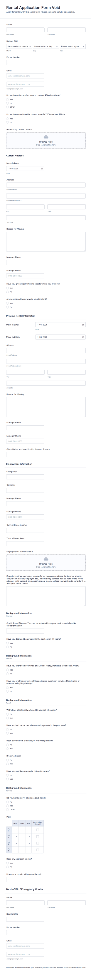 Smart Rental Application Form Template