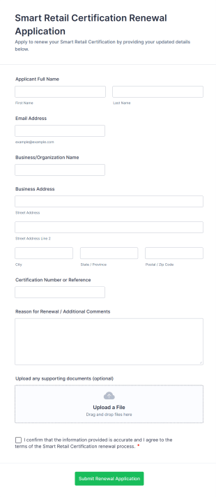 Smart Retail Certification Renewal Application Form Template