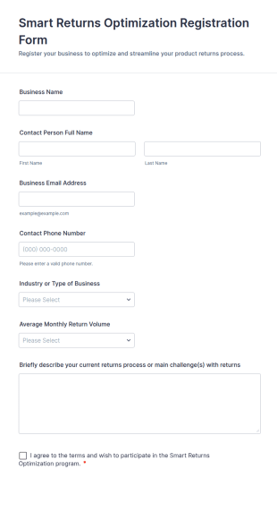 Smart Returns Optimization Registration Form Template