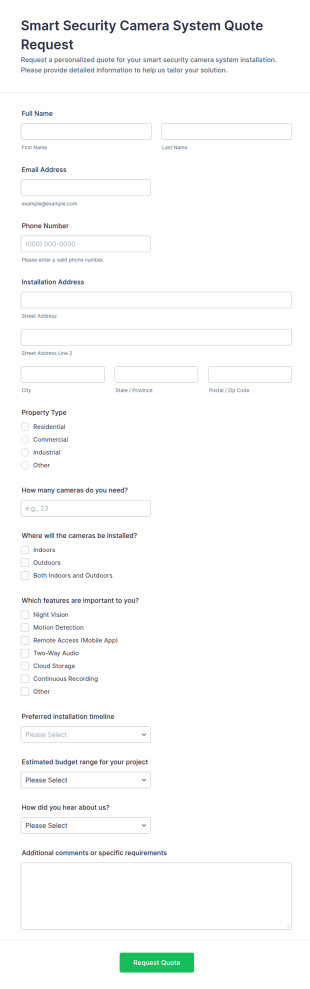 Smart Security Camera System Quote Request Form Template