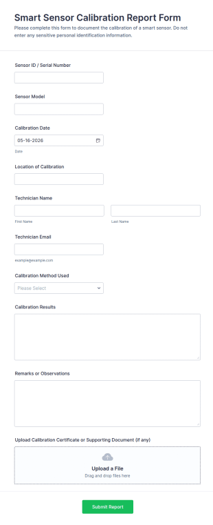 Smart Sensor Calibration Report Form Template