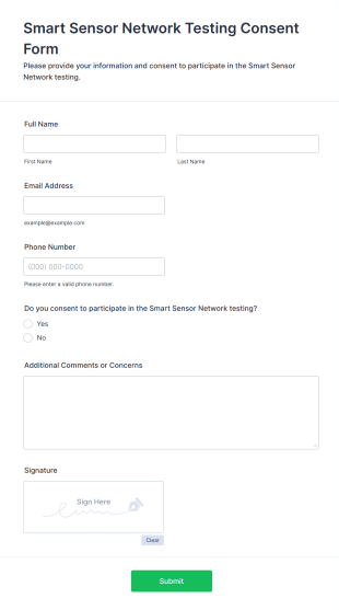 Smart Sensor Network Testing Consent Form Template