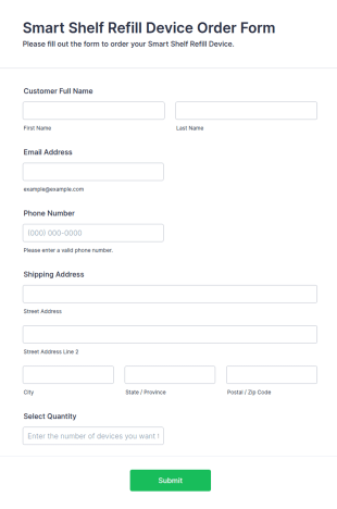 Smart Shelf Refill Device Order Form Template