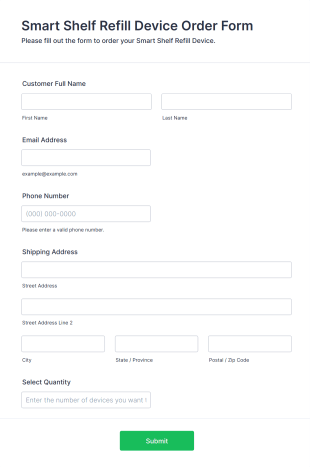 Smart Shelf Refill Device Order Form Template
