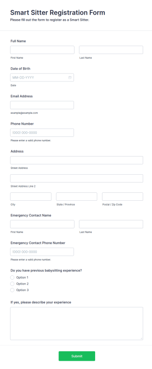 Smart Sitter Registration Form Template