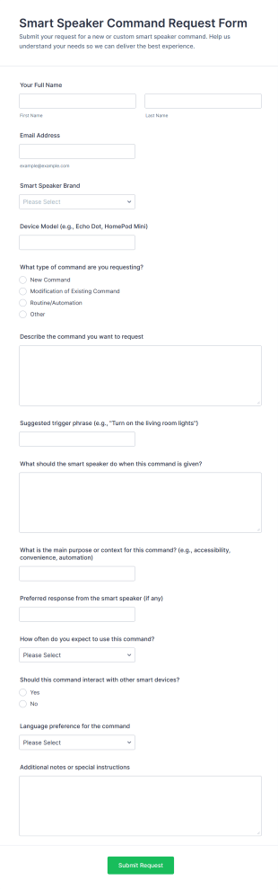Smart Speaker Command Request Form Template